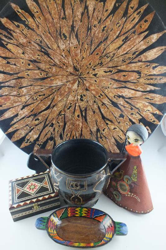 Group of Large Wood Platter and St. Clair Pottery Vessel