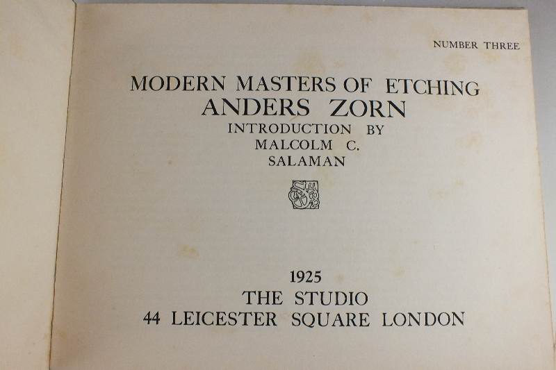 "Modern Masters of Etching" book with original etching by Anders Zorn