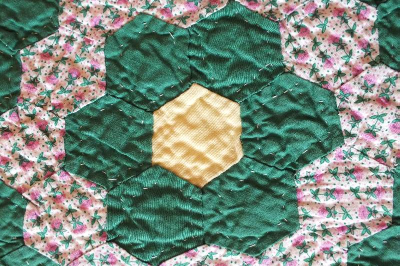 Vintage Hand Sewn Honeycomb Design Cotton Quilt