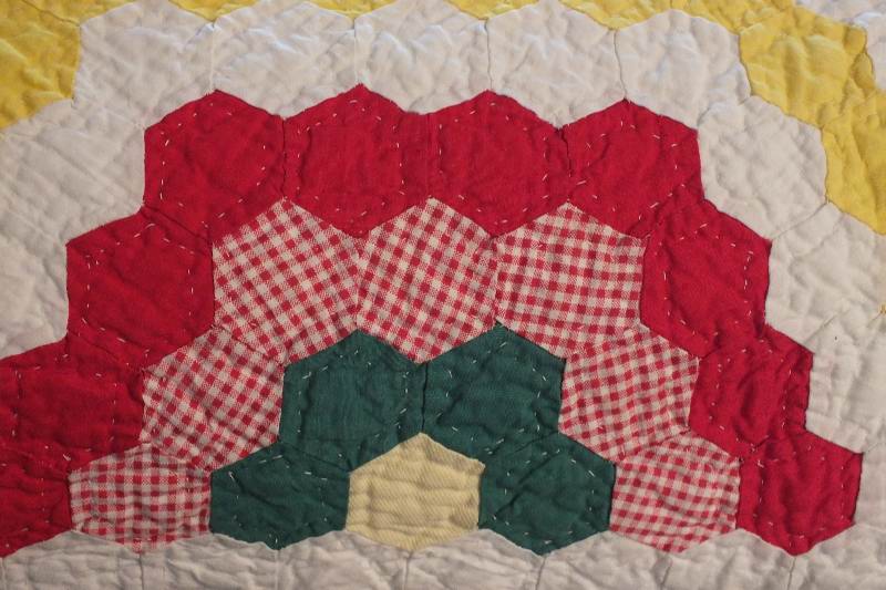 Vintage Hand Sewn Honeycomb Design Cotton Quilt