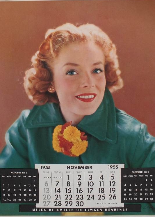 Group of Nine Colored Calendar Pages from 1955