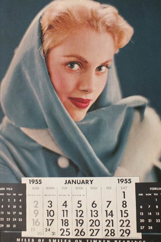 Group of Nine Colored Calendar Pages from 1955