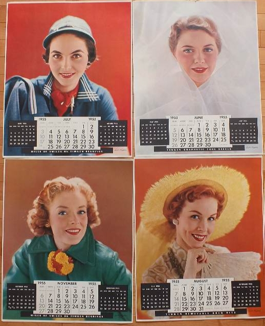 Group of Nine Colored Calendar Pages from 1955