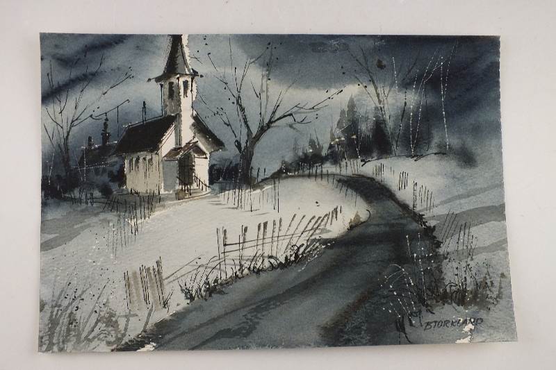 Two Original Church Landscape Art Pieces