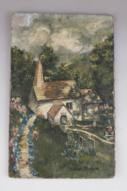 Two Original Church Landscape Art Pieces
