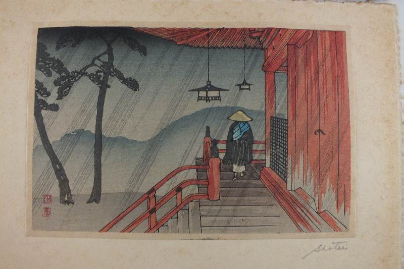 Pair of  Antique Asian Wood Block Prints