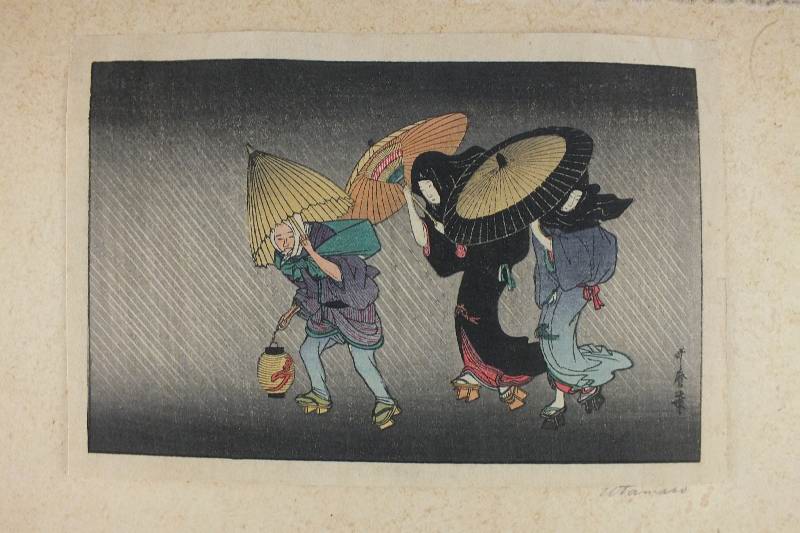 Pair of  Antique Asian Wood Block Prints