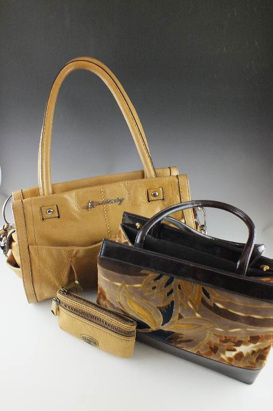 Textured Leather Handbag with Removeable Strap and Leather Fossil Change Purse