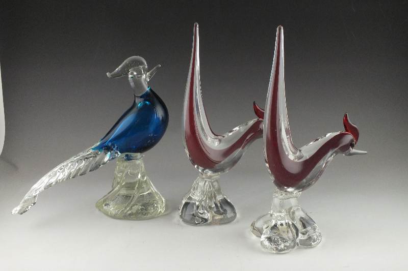 Trio of Bird Art Glass Figural