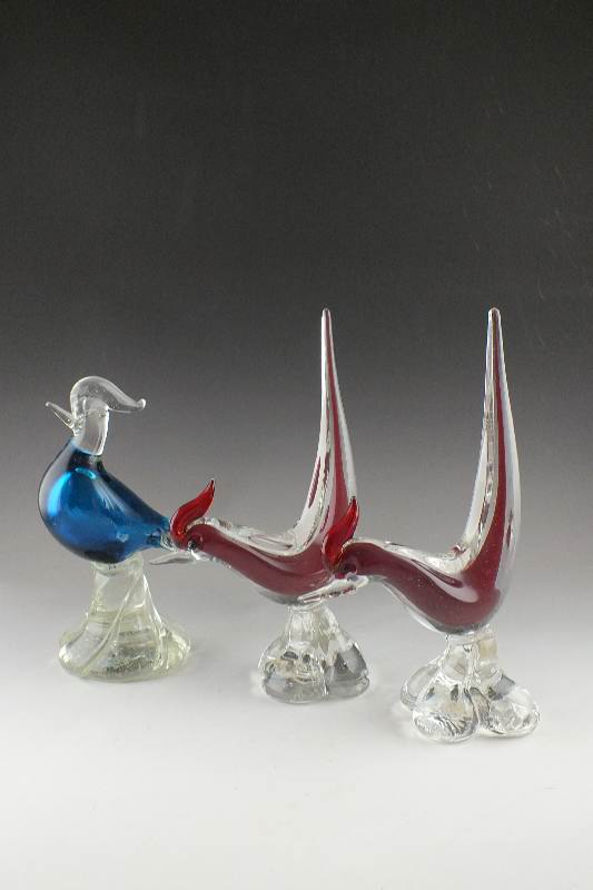 Trio of Bird Art Glass Figural