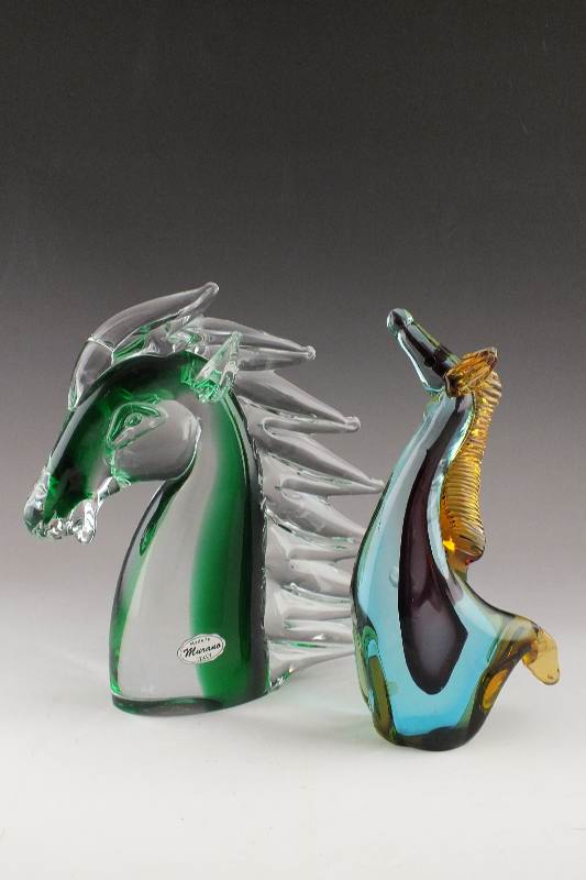 Pair of Horse Hand Blown Glass Figural