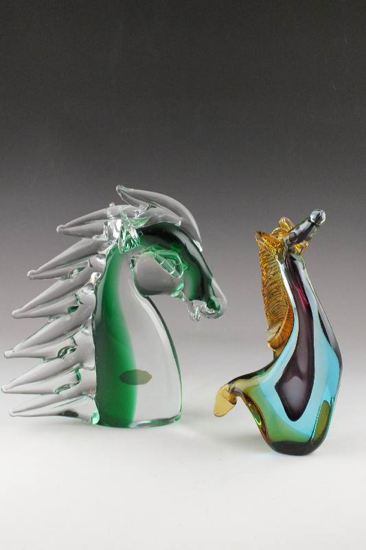 Pair of Horse Hand Blown Glass Figural