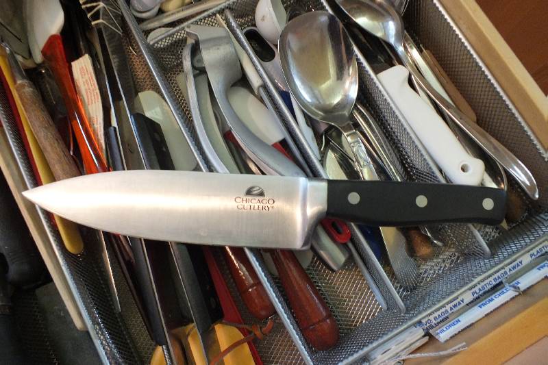 Grouping of Cooking Utensils, Kitchen Gadgets, and Stainless Flatware