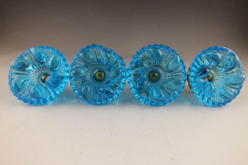 Four Blue Murano Glass Drawer Pulls