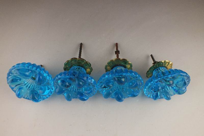 Four Blue Murano Glass Drawer Pulls