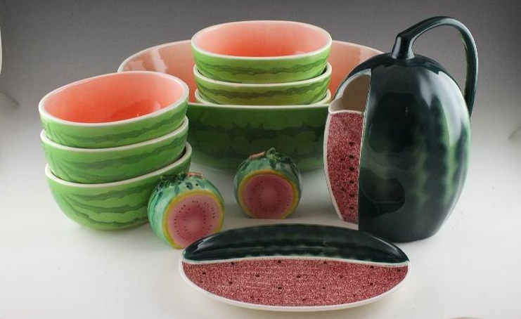 Watermelon Pitcher, Tray, and Fruit Bowls
