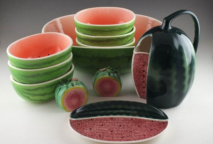 Watermelon Pitcher, Tray, and Fruit Bowls
