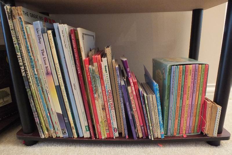 Small bookshelf and books.