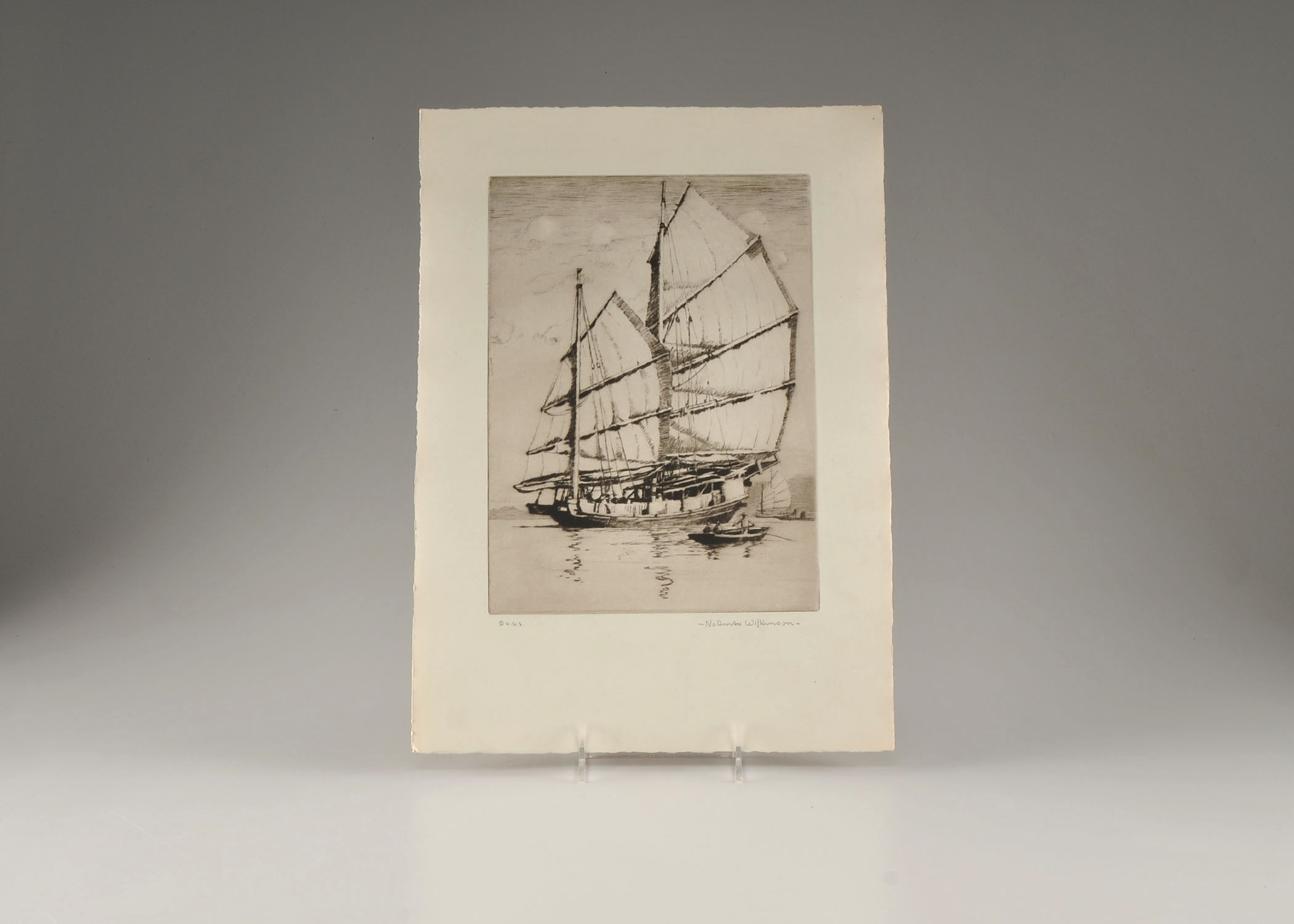 "Chinese Junk, Ageless Merchantman of the Far East" Original Proof Set Etching by Norman Wilkinson For National Geographic Society