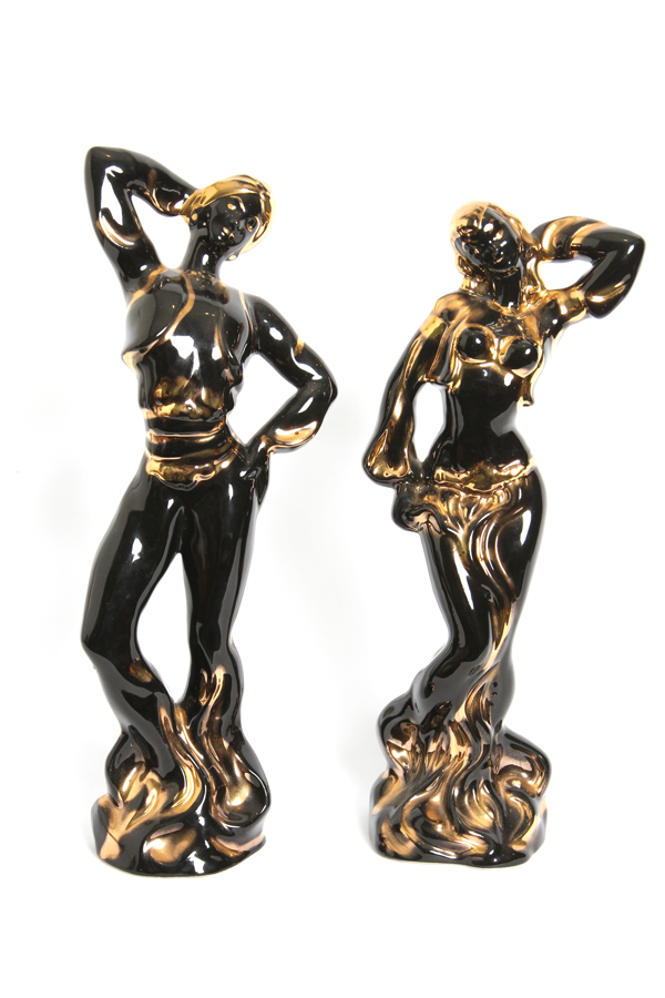 Modern Ceramic Statues in Gold and Black