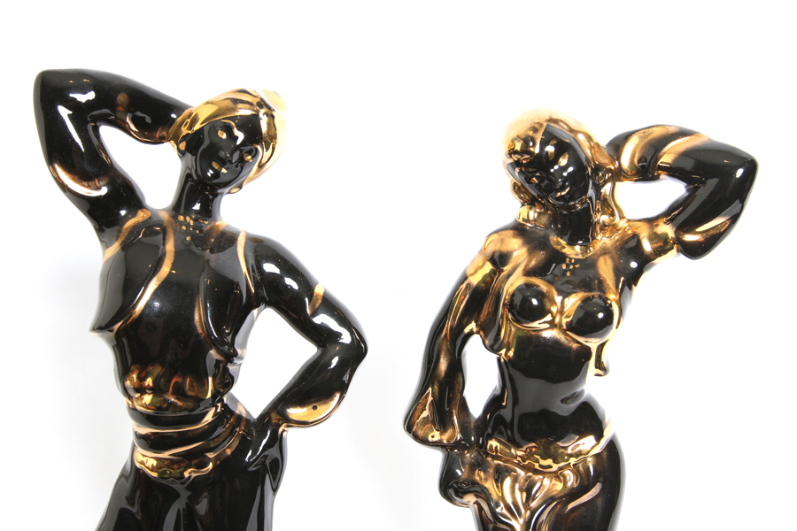 Modern Ceramic Statues in Gold and Black