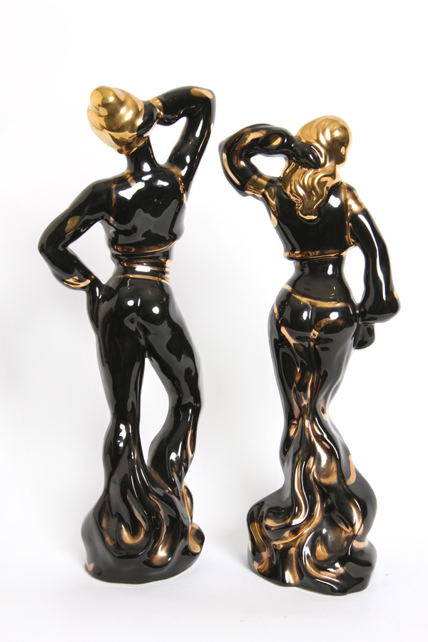 Modern Ceramic Statues in Gold and Black