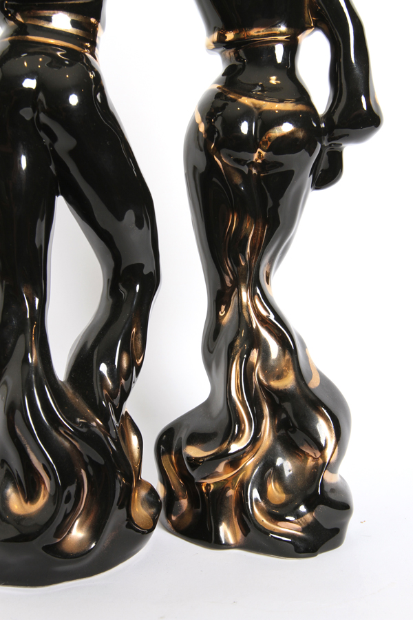 Modern Ceramic Statues in Gold and Black