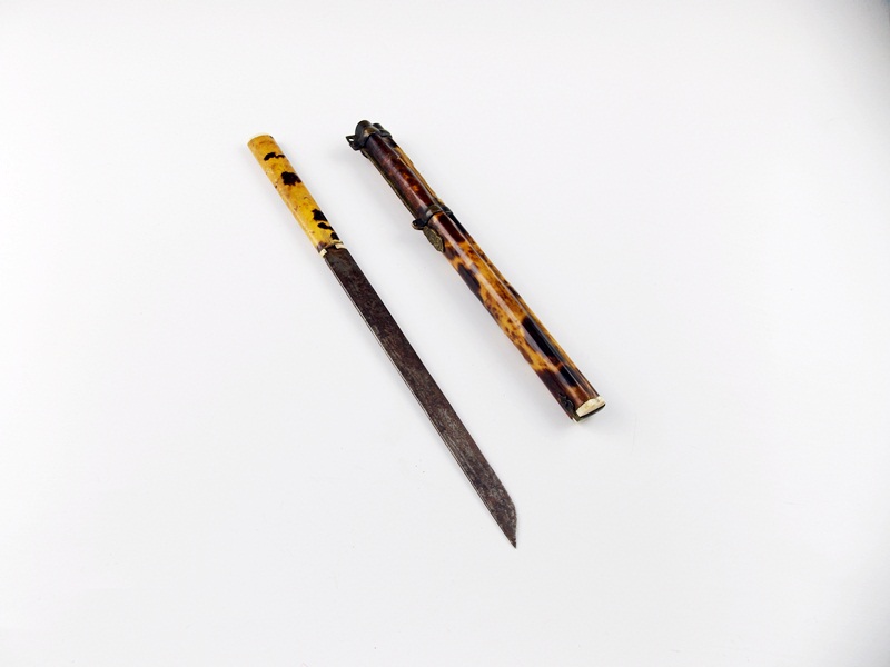 Faux Tortoise Knife and Oblong Sliding Box