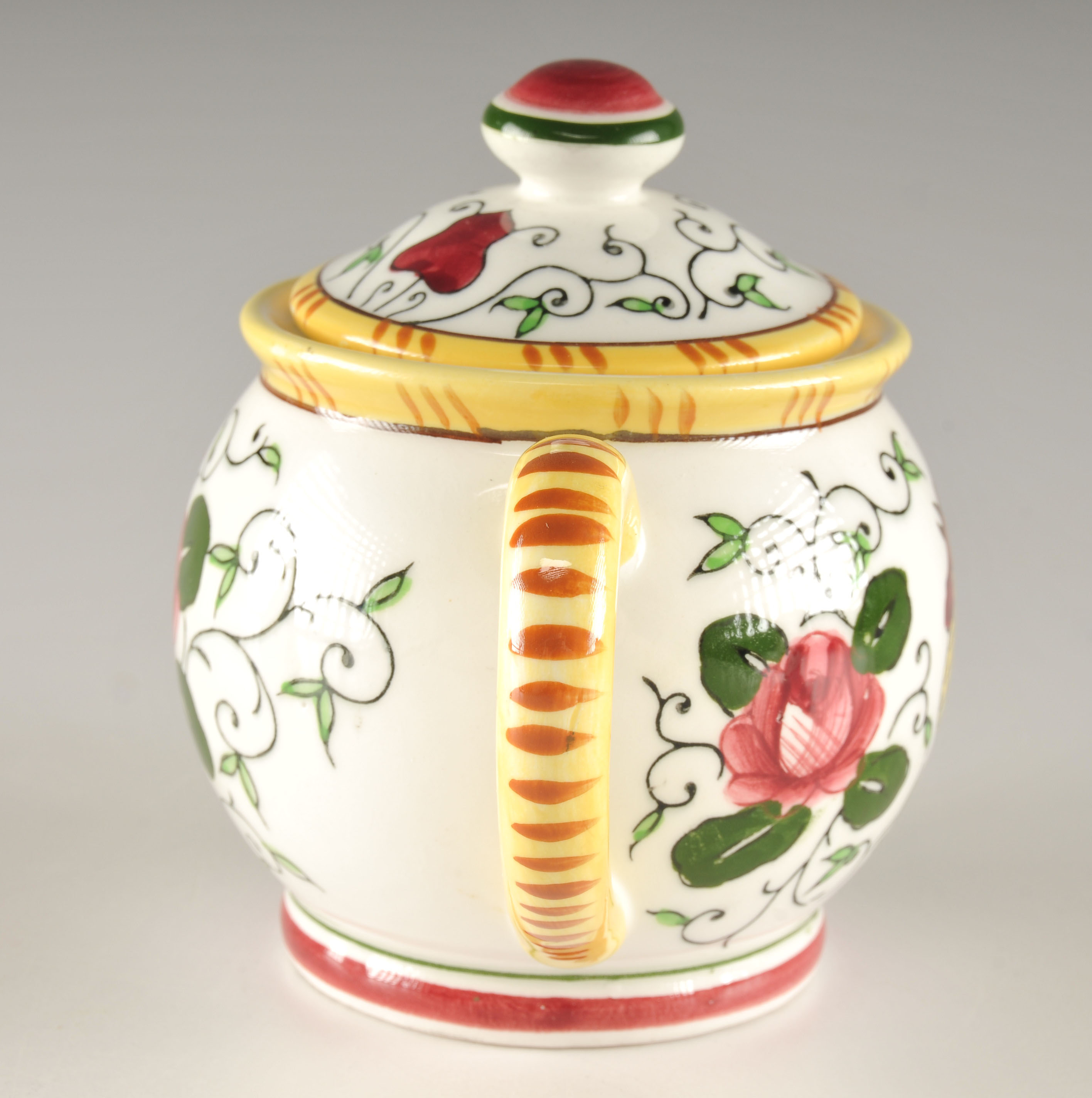 Vintage three piece set of hand decorated ceramics with Rooster and floral design 