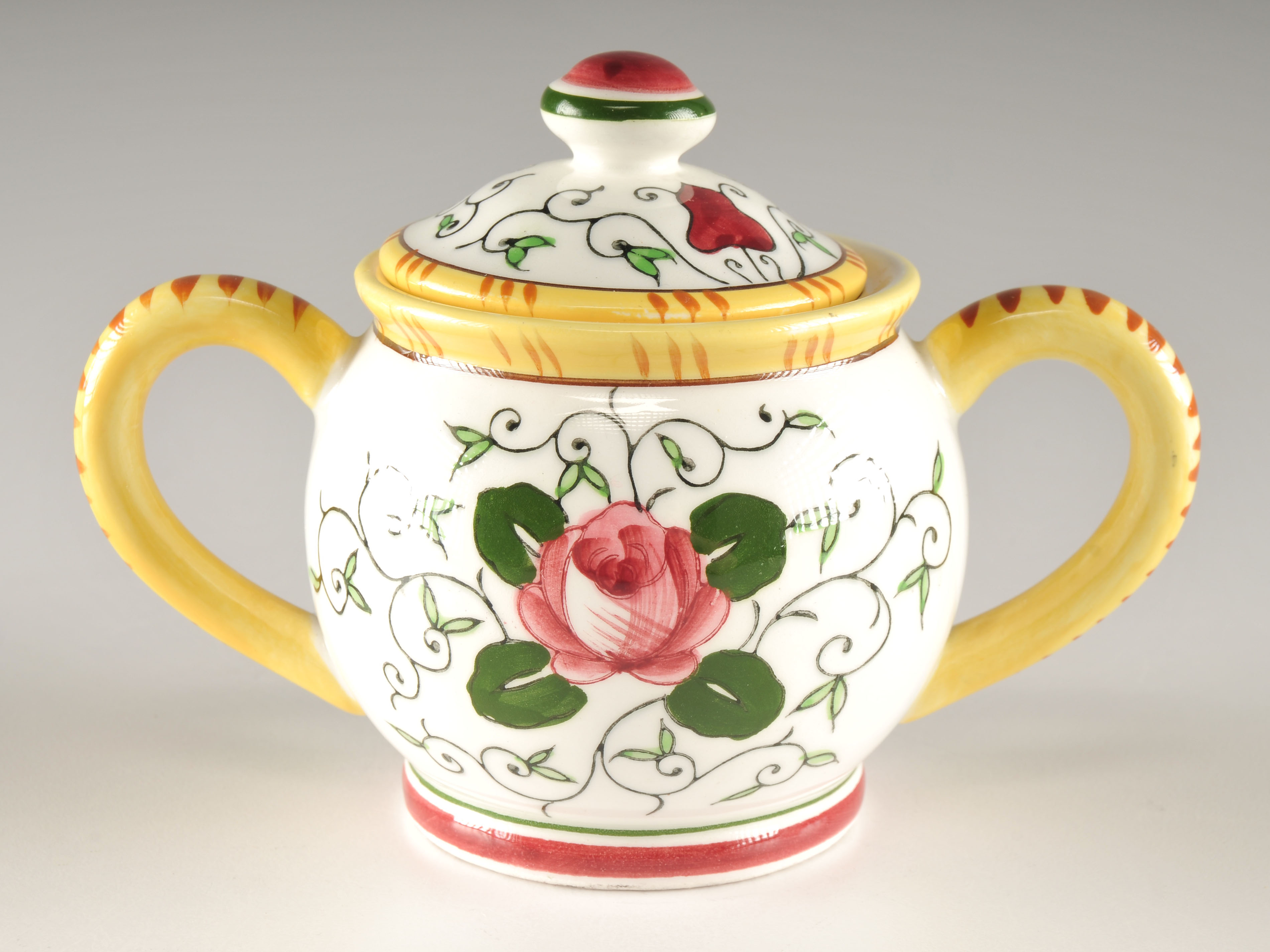 Vintage three piece set of hand decorated ceramics with Rooster and floral design 