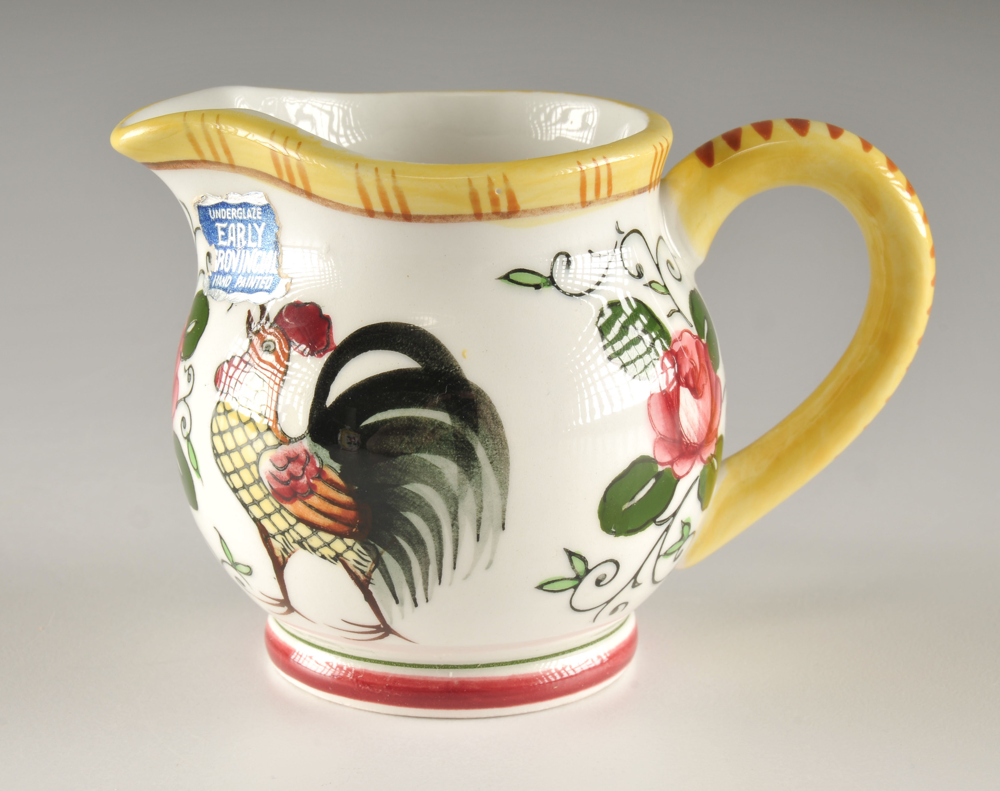 Vintage three piece set of hand decorated ceramics with Rooster and floral design 