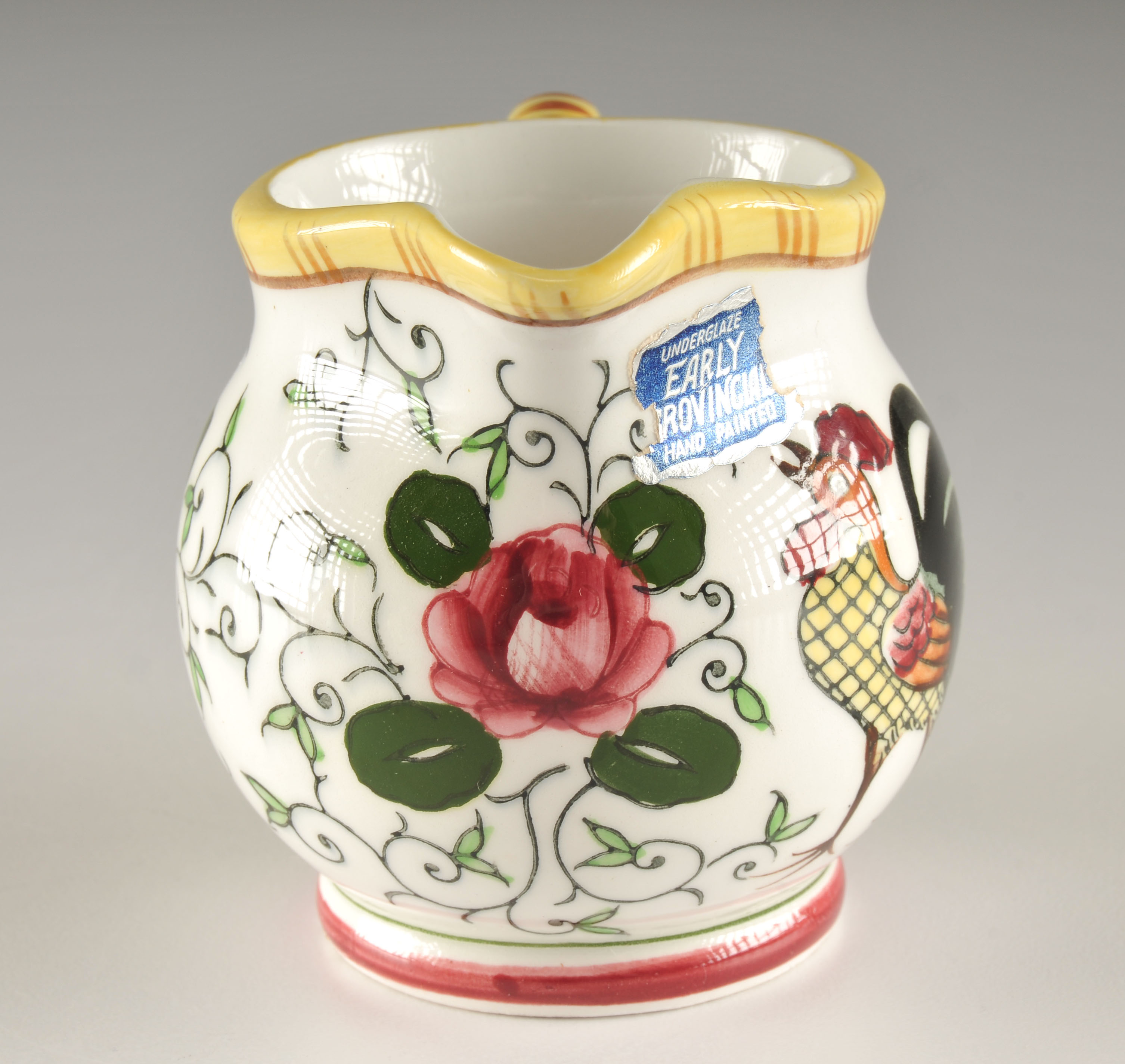 Vintage three piece set of hand decorated ceramics with Rooster and floral design 