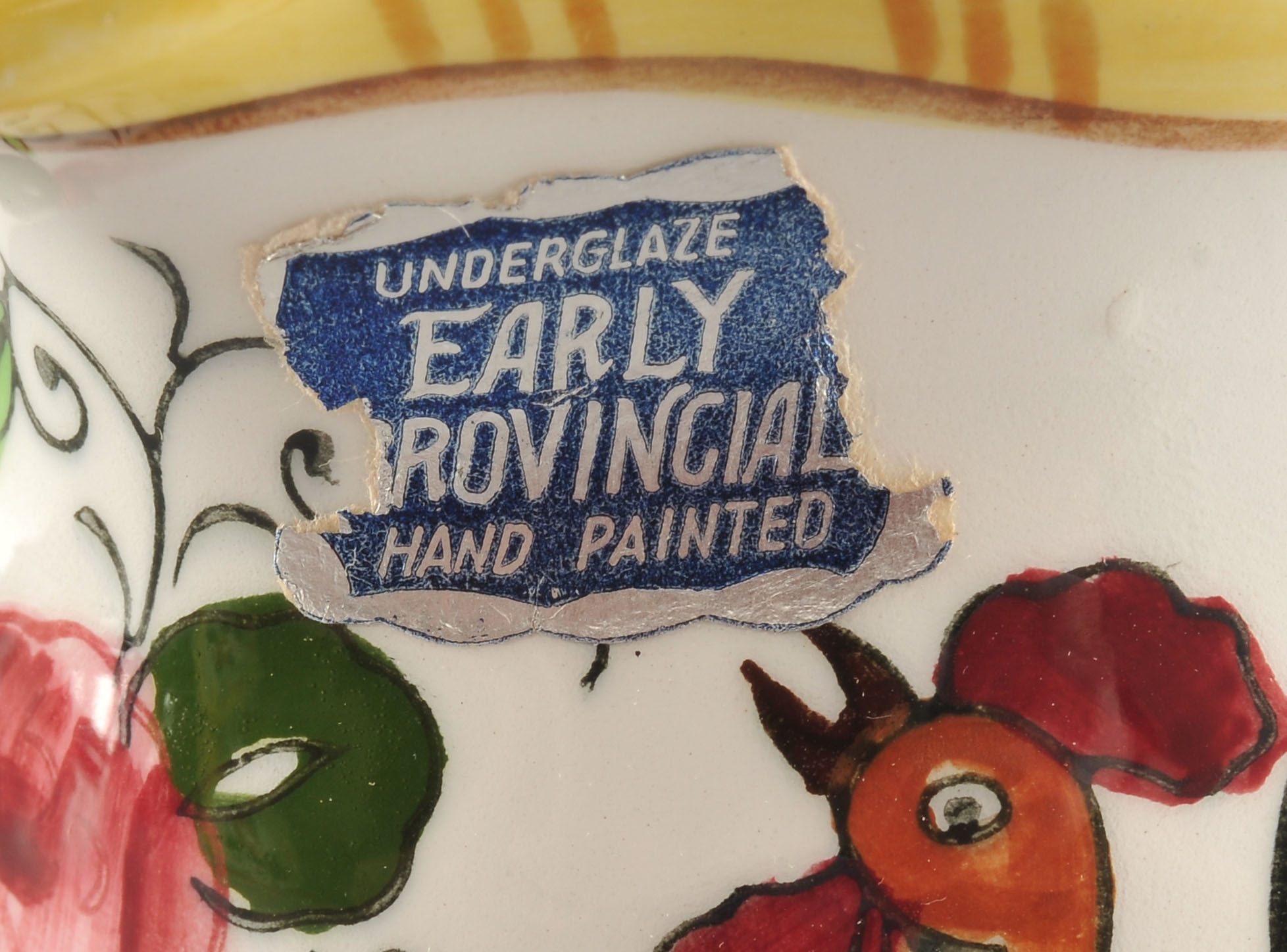 Vintage three piece set of hand decorated ceramics with Rooster and floral design 