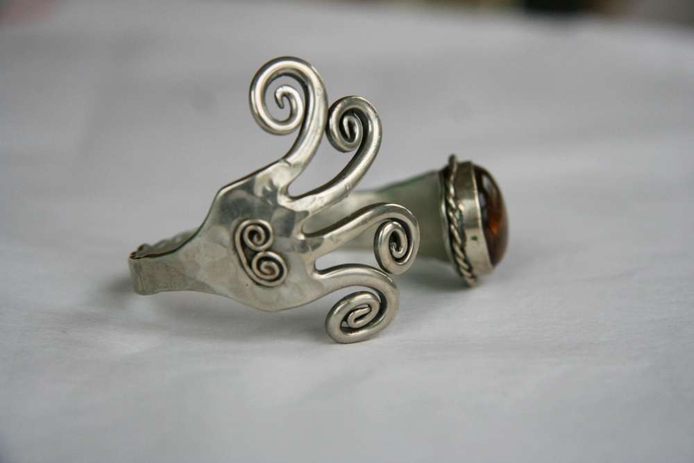 Silver Bracelet with Amber Stone