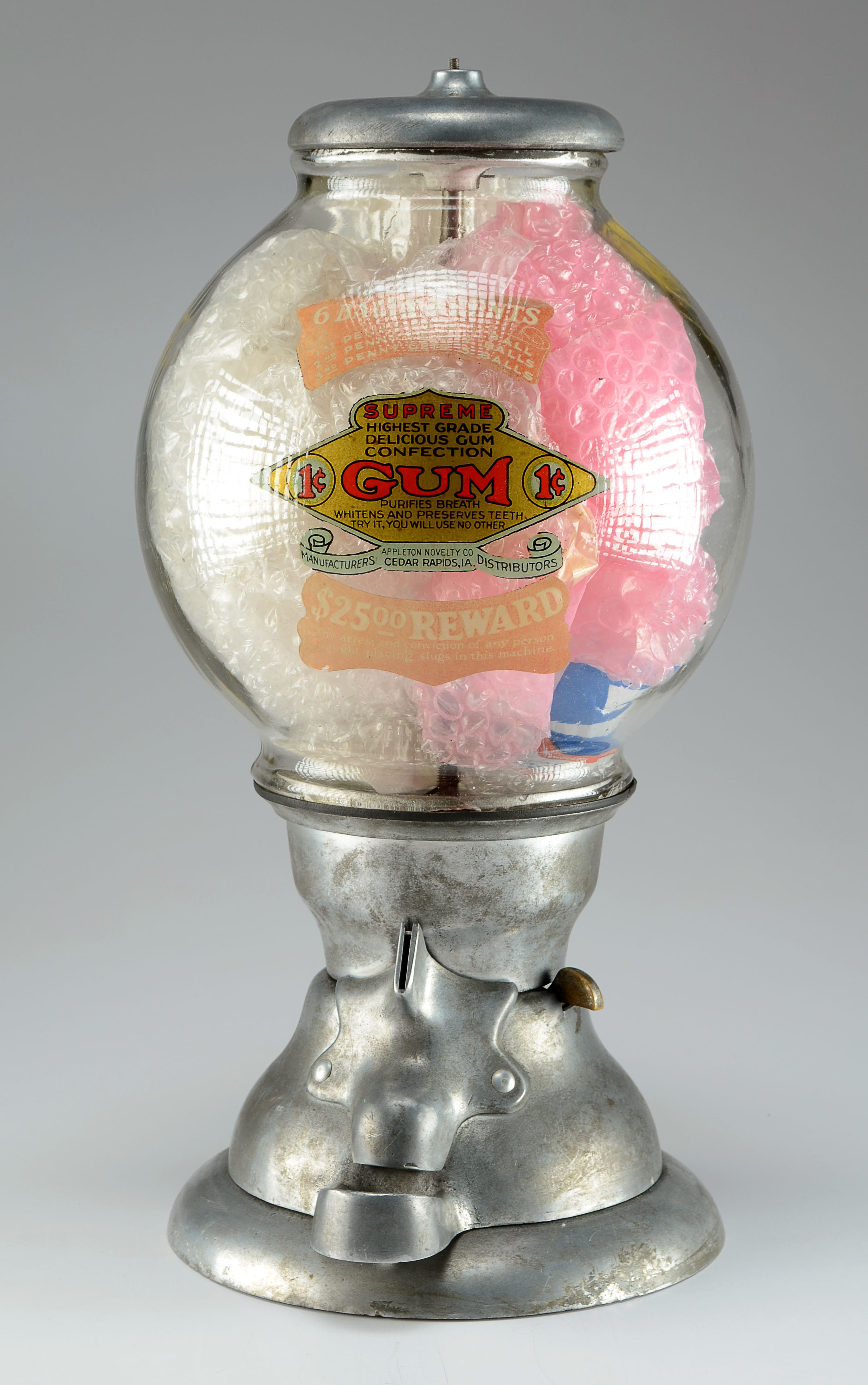 Antique Appleton Novelty Co. One Cent Gumball Machine