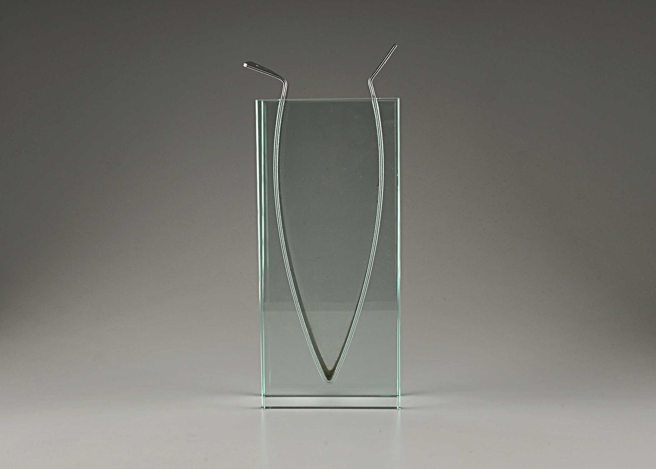 Italian Modern V-Shaped Glass and Metal Vase