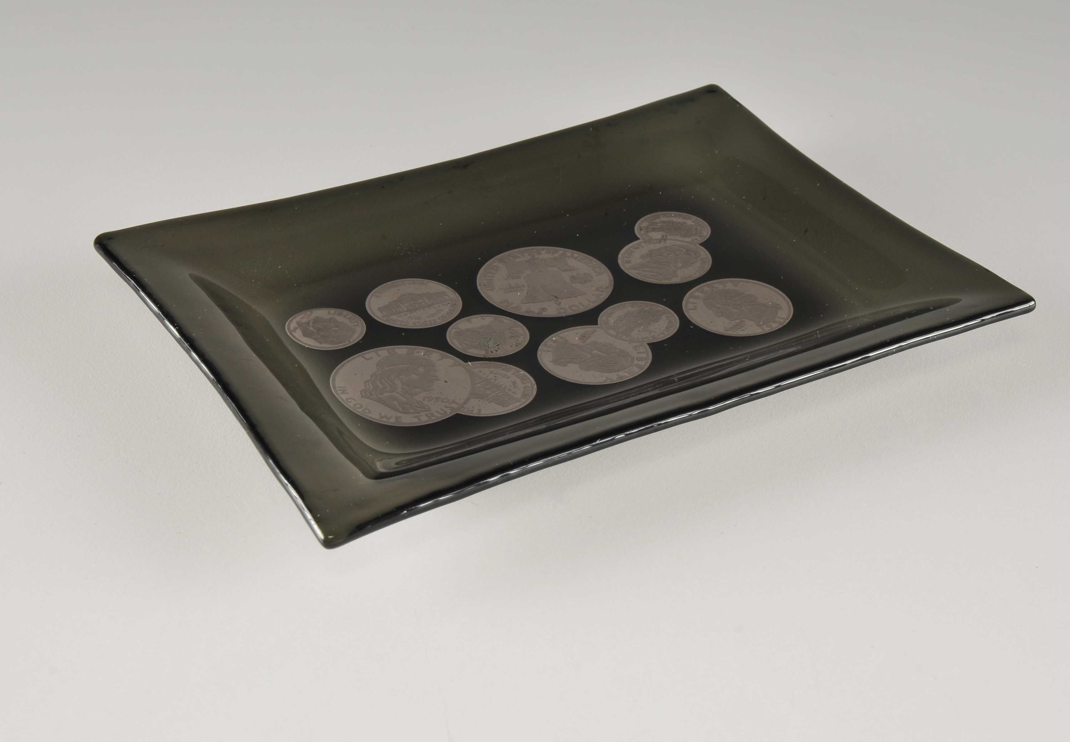 Set of Three Black Smoke Glass Ashtrays