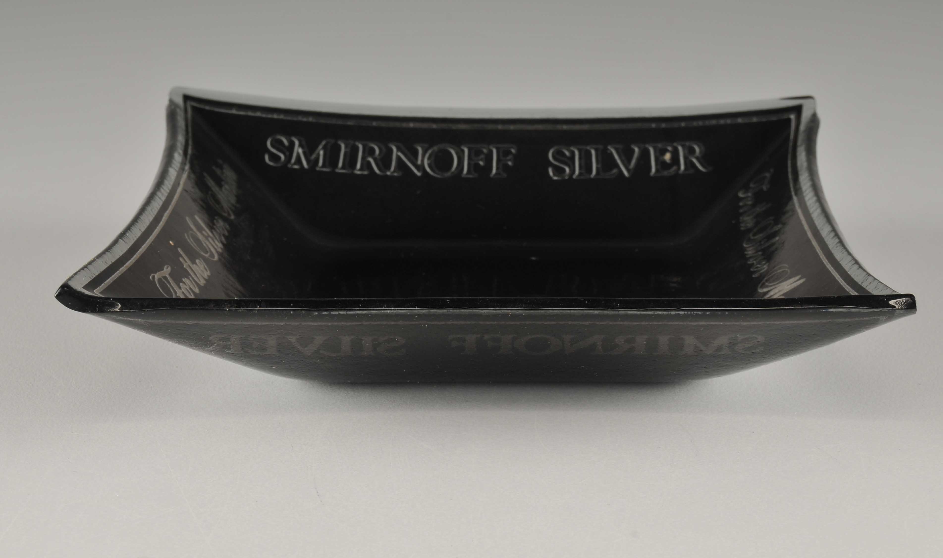 Set of Three Black Smoke Glass Ashtrays