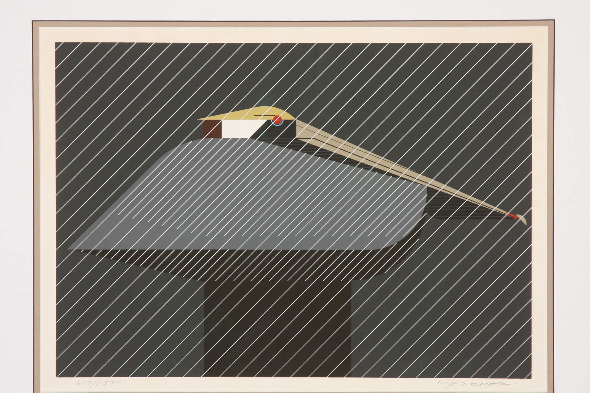 Charley Harper, Pelican in a Downpour Serigraph