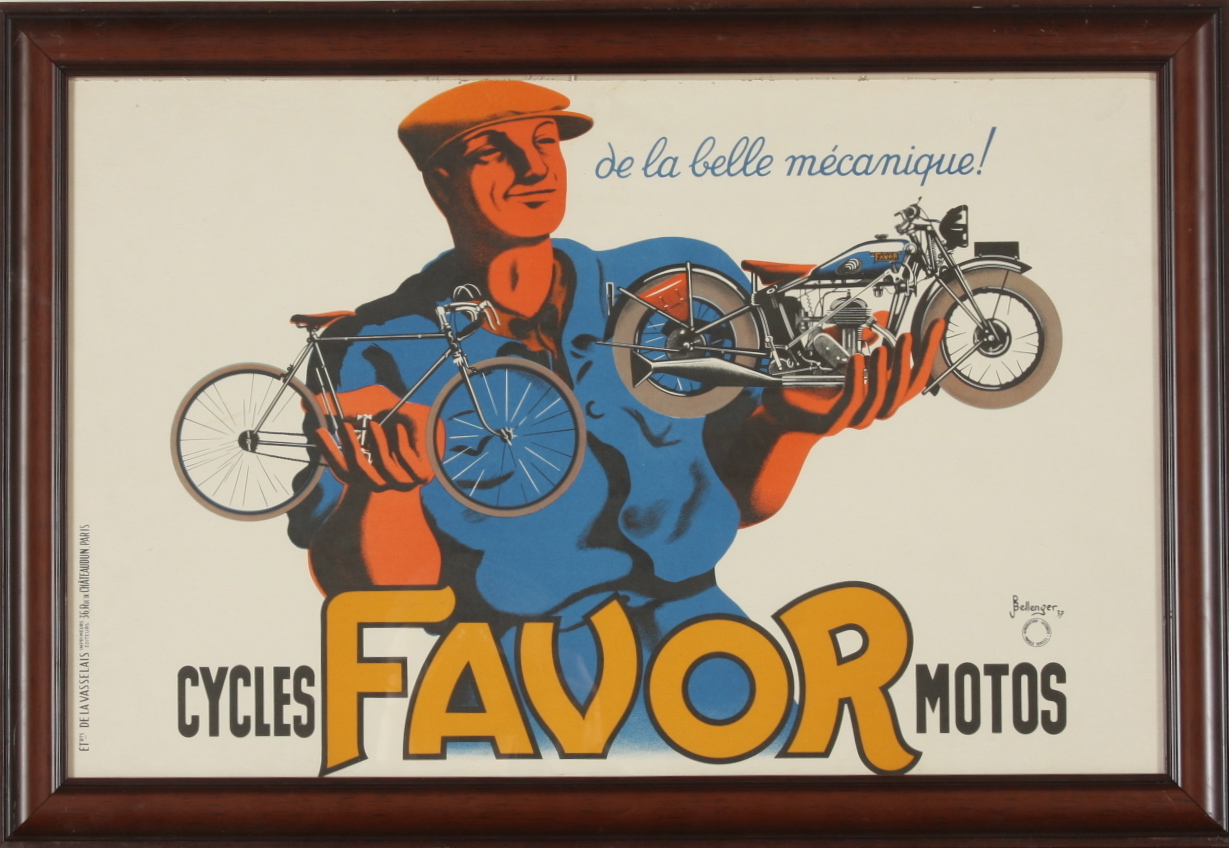 Reproduction 1937 French Cycle Favor Motos Stone Lithography Poster