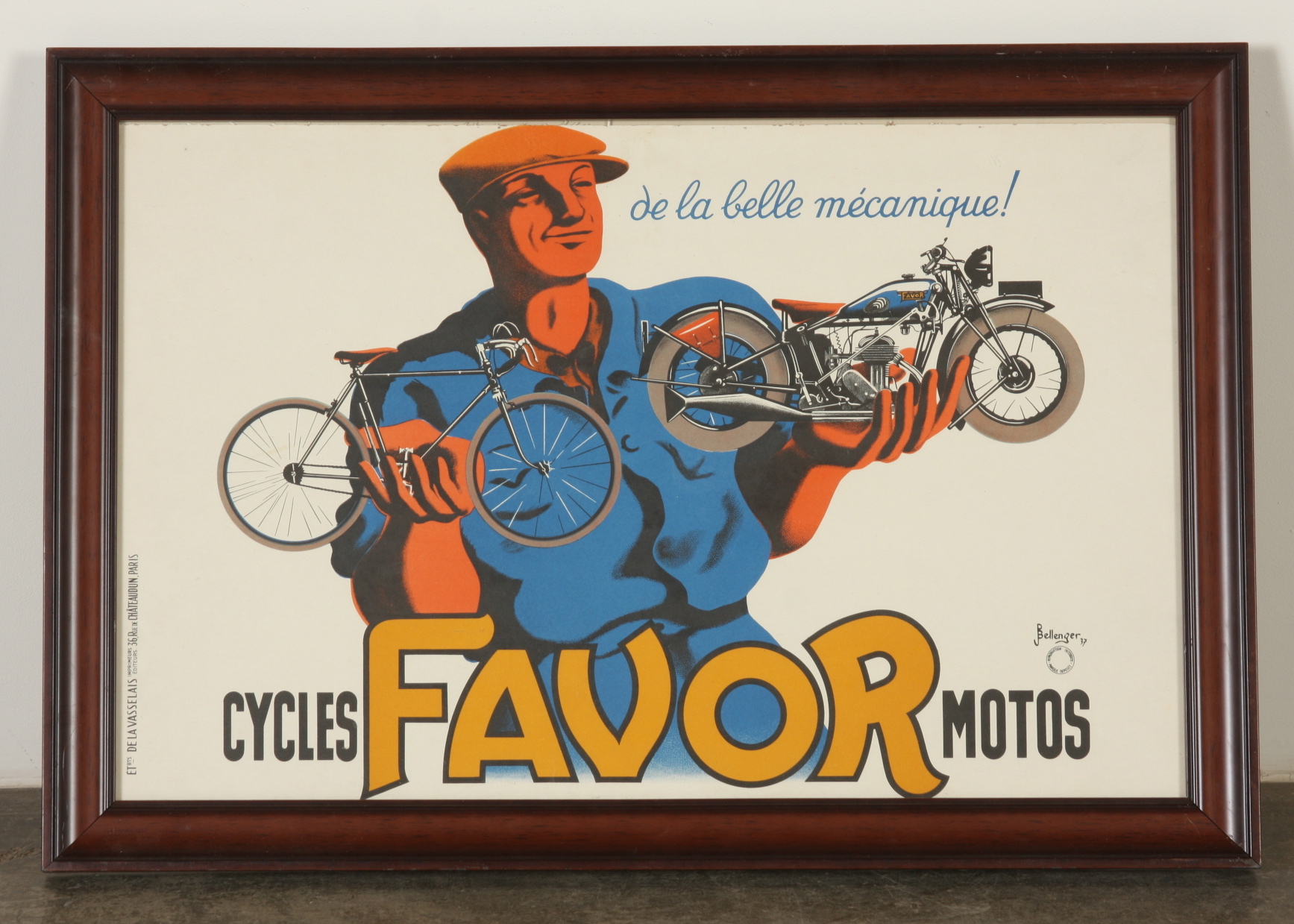 Reproduction 1937 French Cycle Favor Motos Stone Lithography Poster