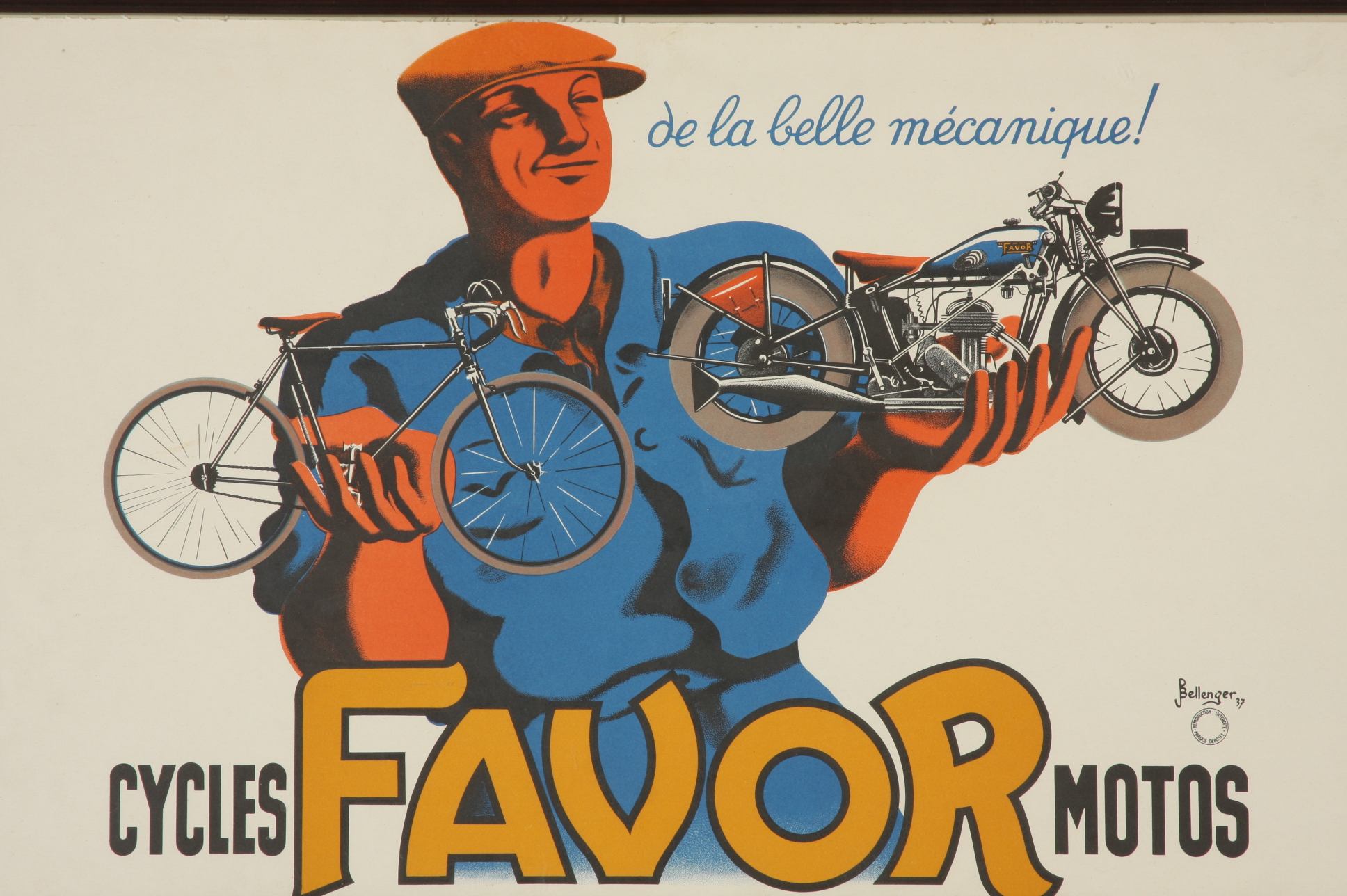 Reproduction 1937 French Cycle Favor Motos Stone Lithography Poster