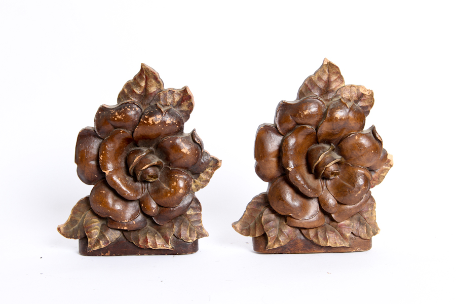Wood Flower Bookends