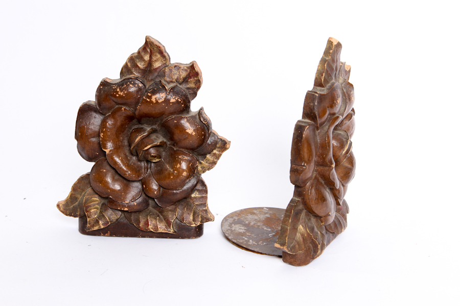 Wood Flower Bookends