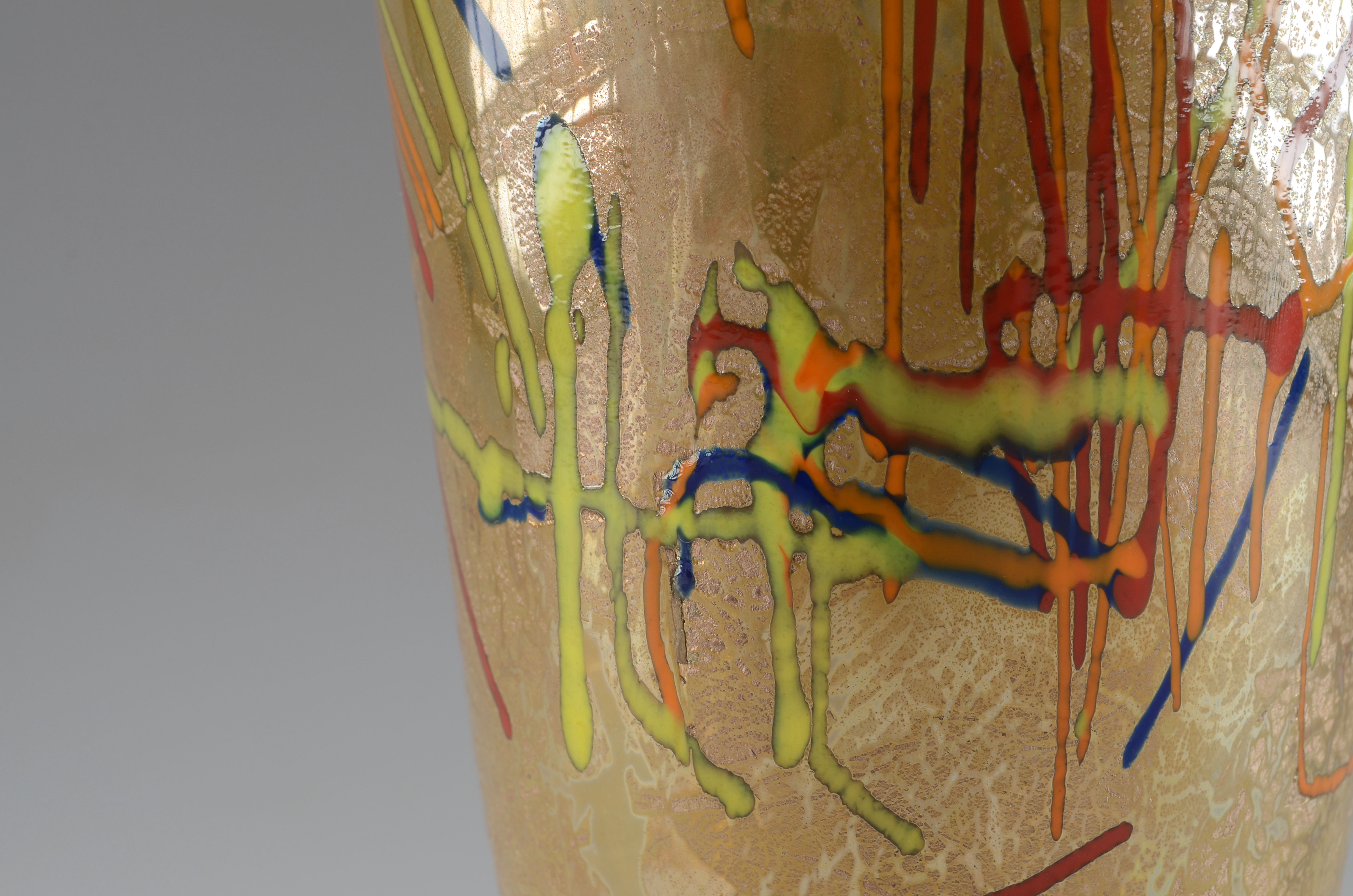 Arthur Allison Art Glass Vase, Hand Blown in Gold and Green Glass, Signed