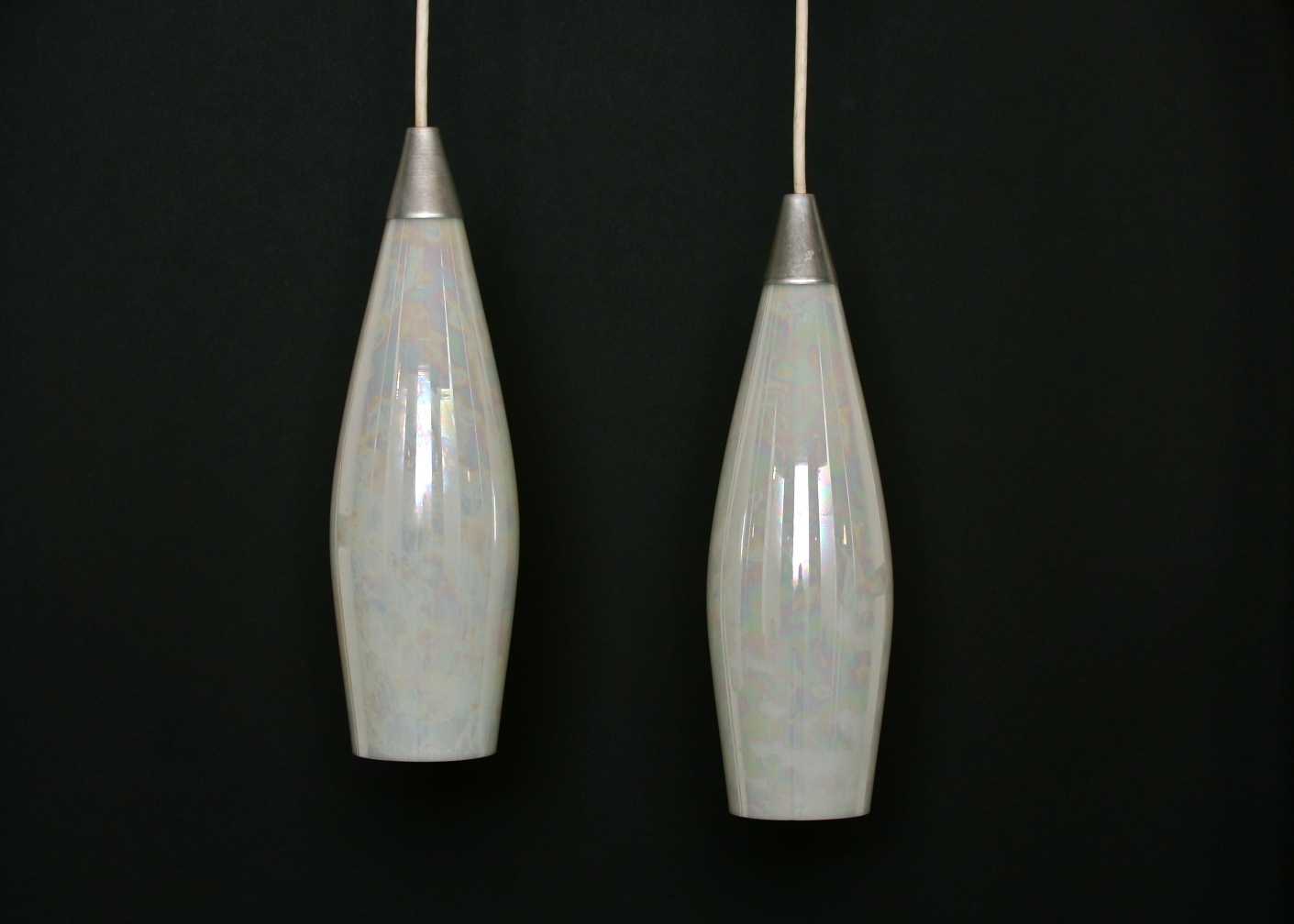 Pair of White Opalescent Glass Pendant Lights