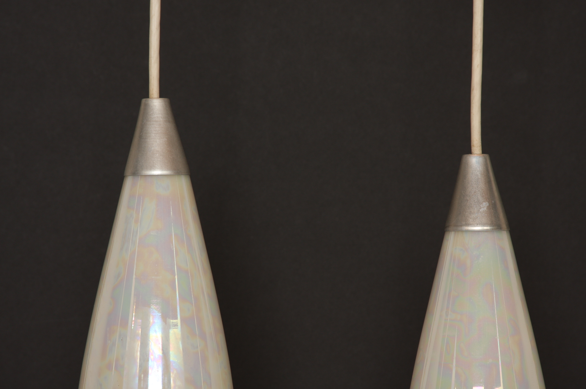 Pair of White Opalescent Glass Pendant Lights