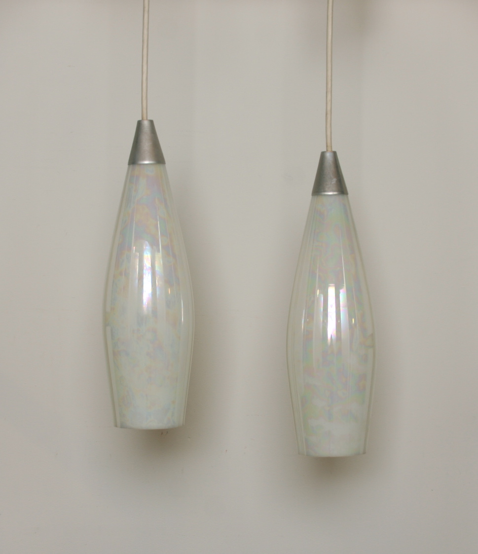 Pair of White Opalescent Glass Pendant Lights