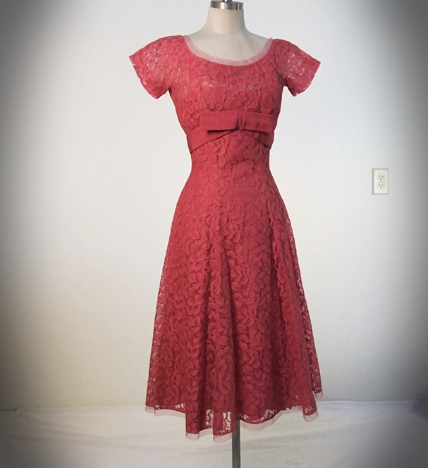 Suzy Perette of New York designer vintage hot pink lace and net cocktail dress 