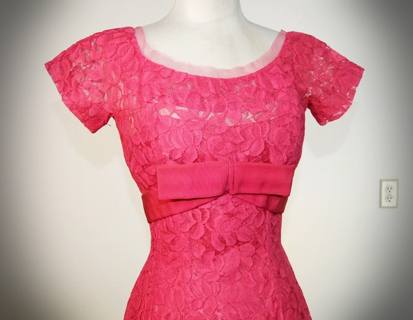 Suzy Perette of New York designer vintage hot pink lace and net cocktail dress 
